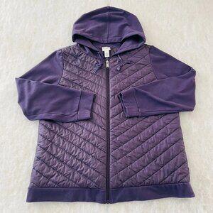 Weekend By Chico's Womens Purple Hooded Quilted Puffer Jacket Size 2 US Large